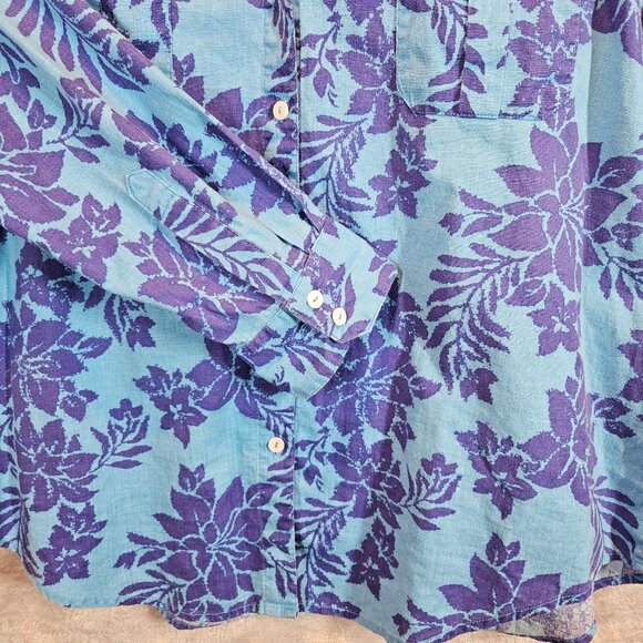 Jamaica Jaxx Linen Blend Tropical Shirt Womens XL Blue Purple Floral Lightweight - Picture 2 of 11